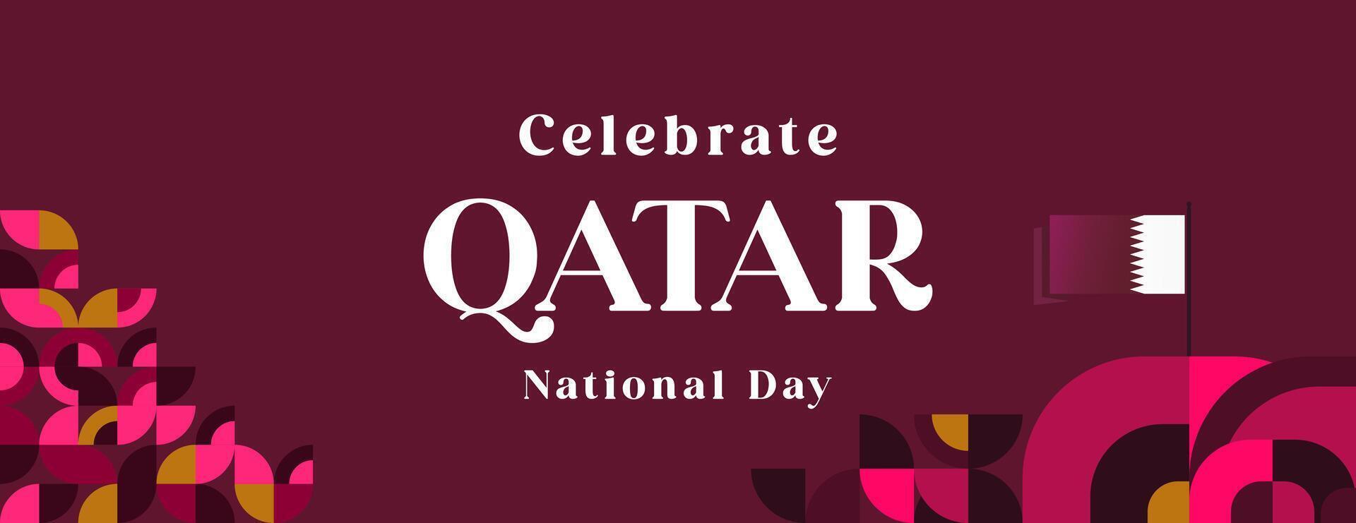 Qatar National Day banner in colorful modern geometric style. Qatar national independence day greeting card cover with typography. Vector illustration for national holiday celebration party