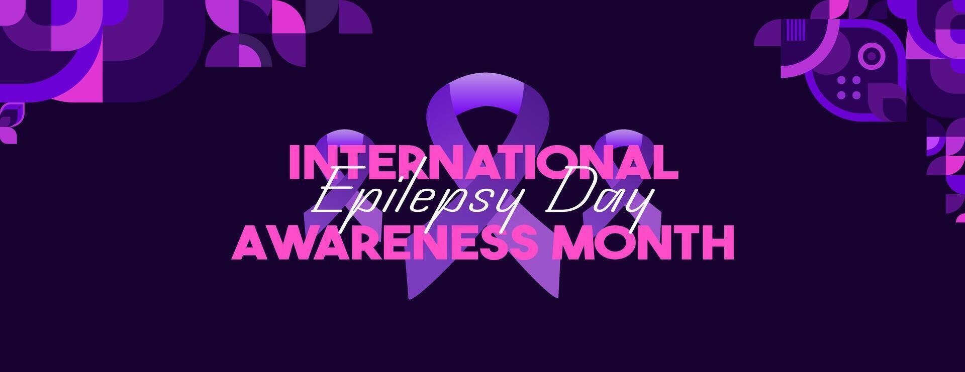 International Epilepsy Day banner with geometric ornament. Raising awareness about epilepsy, improving treatment, for better care. World Epilepsy Day modern background in purple color vector