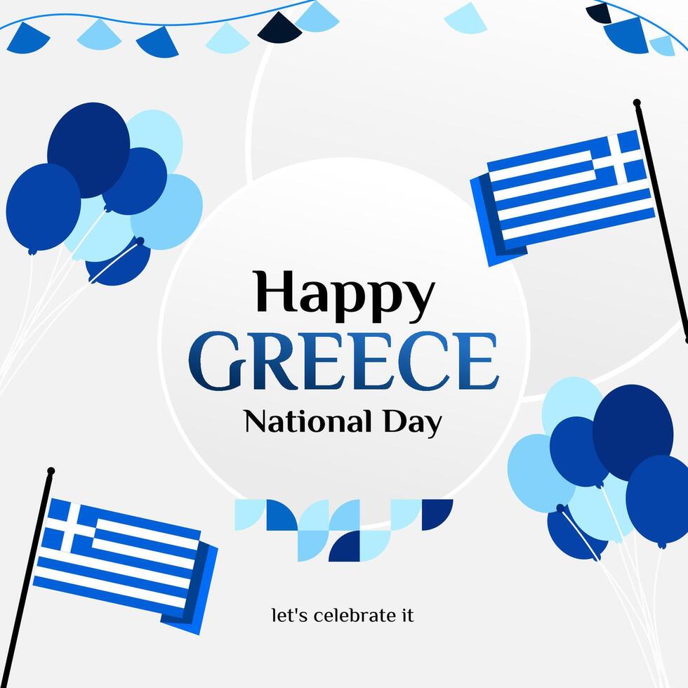 Greece Independence Day banner in modern geometric style. Square banner for social media and more with typography. Illustration for national holiday celebration party. Happy Greek Independence Day vector