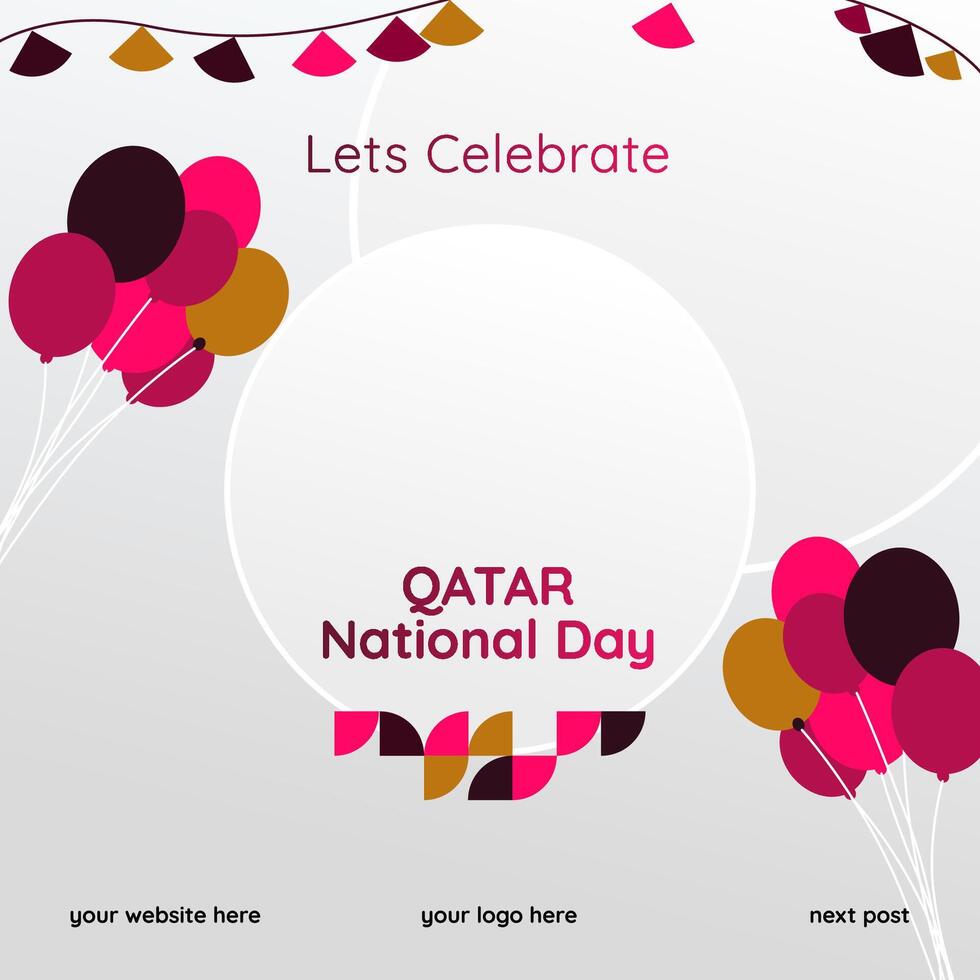 Qatar National Day banner in modern geometric style. Square banner for social media and more with typography. Vector illustration for national holiday celebration party. Happy Qatar National Day 2024