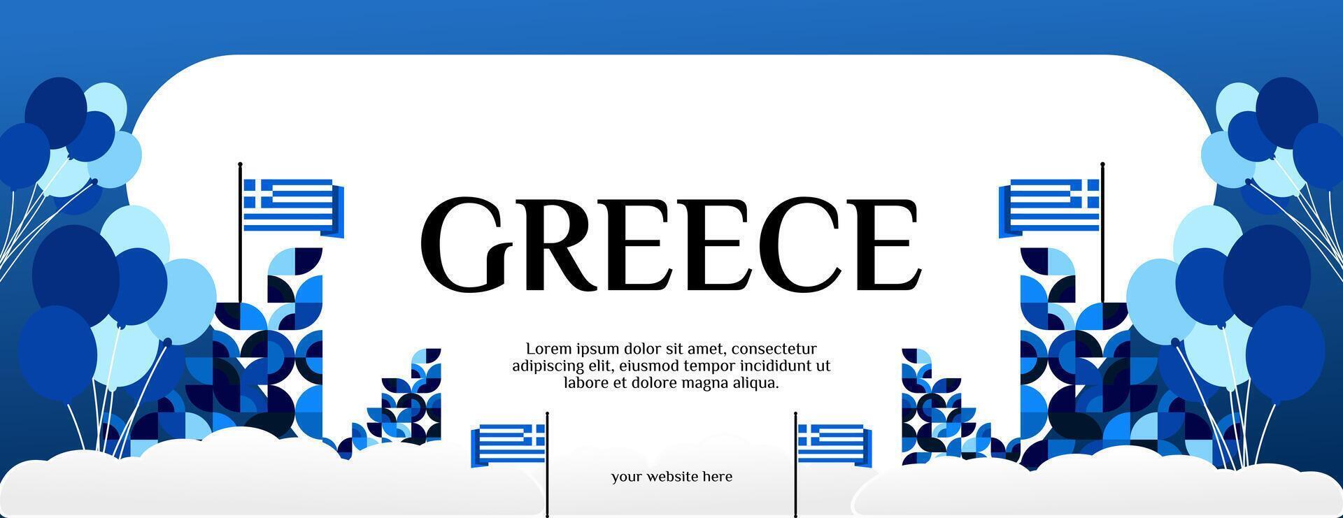 Greece Independence Day banner in modern geometric style. Wide banner for website, social and more with typography. Illustration for national holiday celebration party. Happy Greek Independence Day vector