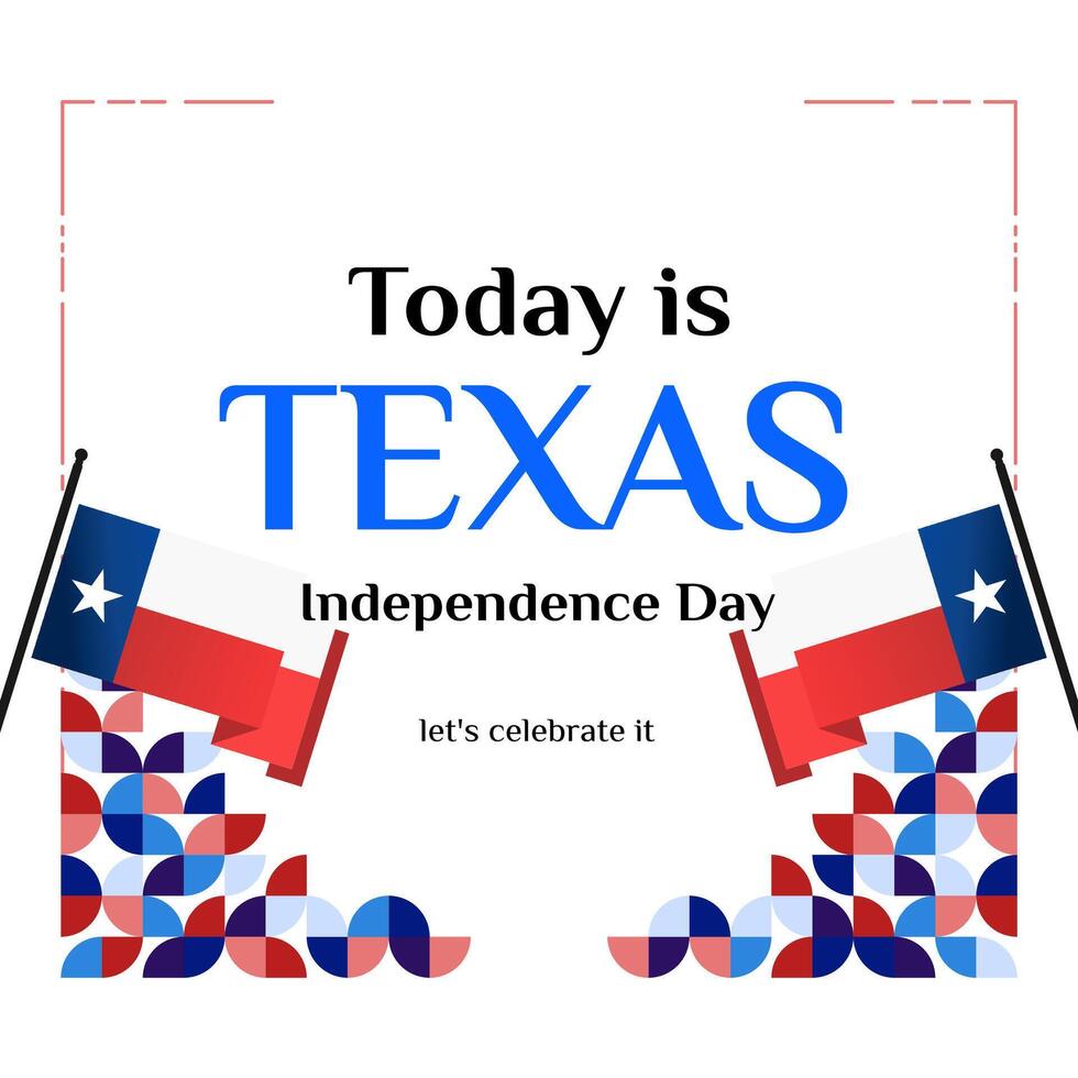 Texas independencia día bandera en vistoso moderno geométrico estilo. cuadrado saludo tarjeta cubrir contento nacional independencia día con tipografía. vector ilustración para nacional fiesta celebracion fiesta