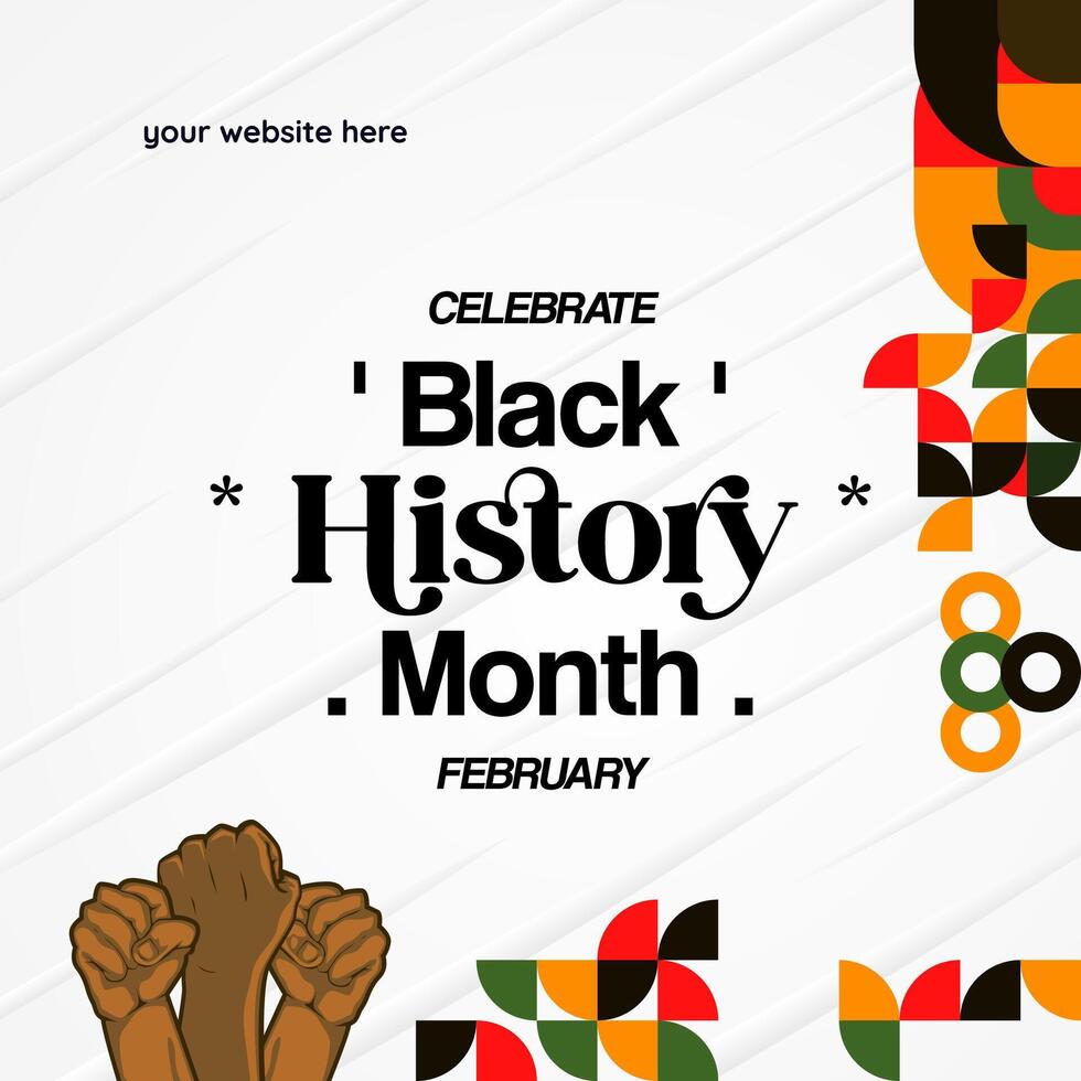Celebrating Black History Month in modern geometric style. Square banners for social media and more with typography. Illustration for Black History Month vector