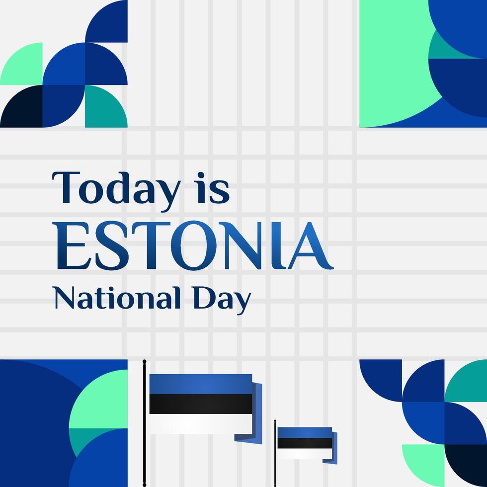 Happy Estonia Independence Day banner in modern geometric style. Square banner for social media and more with typography. Vector illustration for national holiday celebration party.