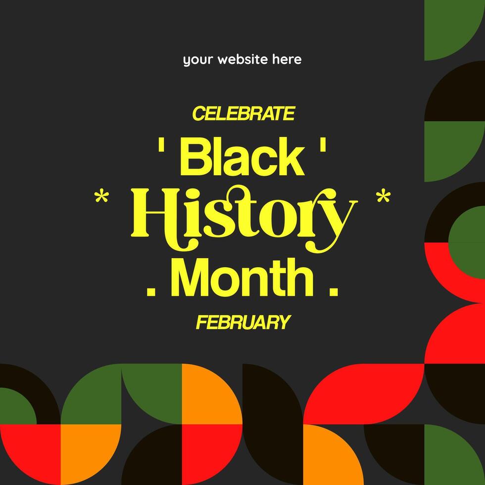 Celebrating Black History Month in modern geometric style. Square banners for social media and more with typography. Illustration for Black History Month vector