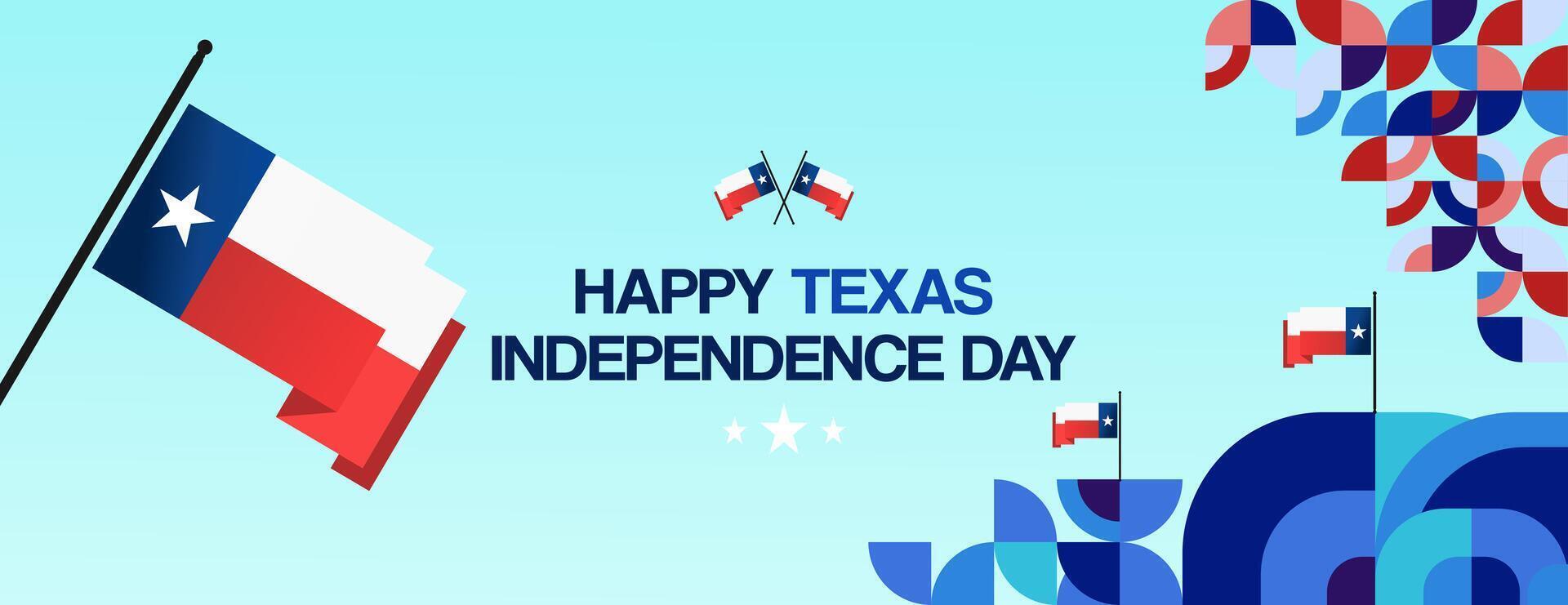 Texas Independence Day banner in colorful modern geometric style. Happy national independence day greeting card cover with typography. Vector illustration for national holiday celebration party