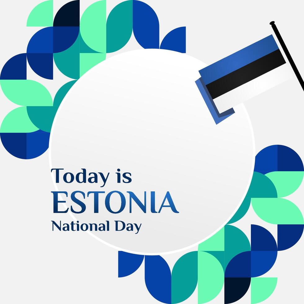 Happy Estonia Independence Day banner in modern geometric style. Square banner for social media and more with typography. Vector illustration for national holiday celebration party.