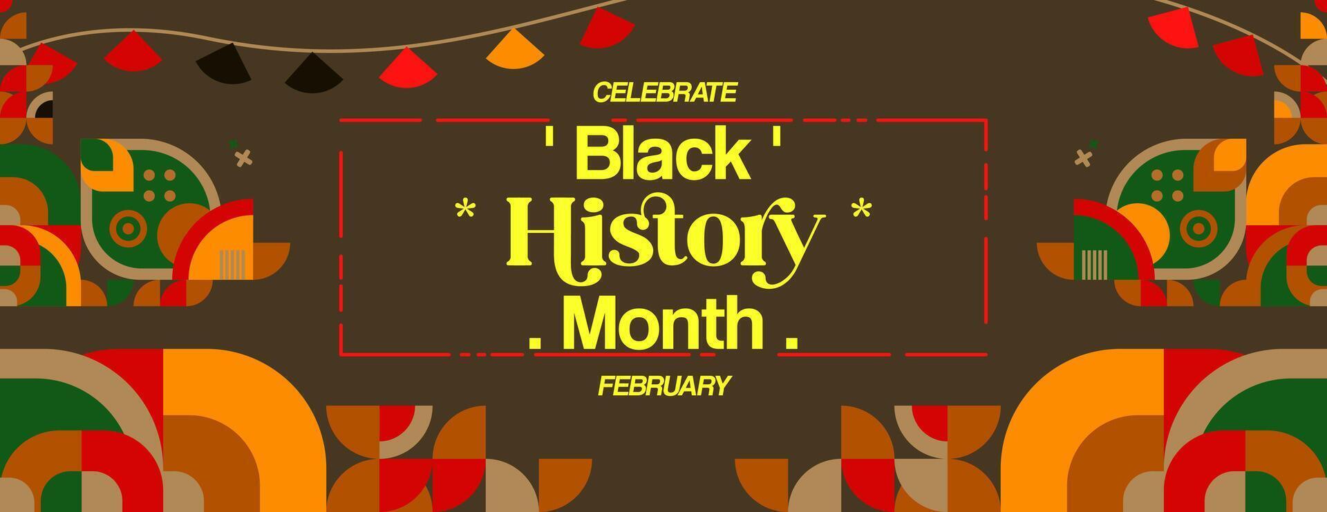 Celebrating Black History Month in modern geometric style. Greeting banner with typography. Illustration for Black History Month and Juneteenth Freedom Day vector