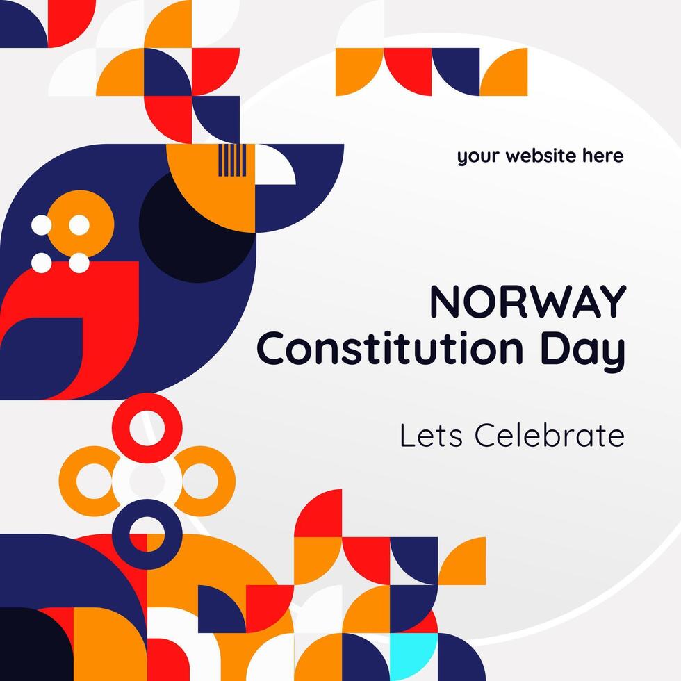 Happy National Constitution Day of Norway in modern geometric style. Square banner for social media and more with typography. Illustration of Happy Norwegian Constitution Day vector