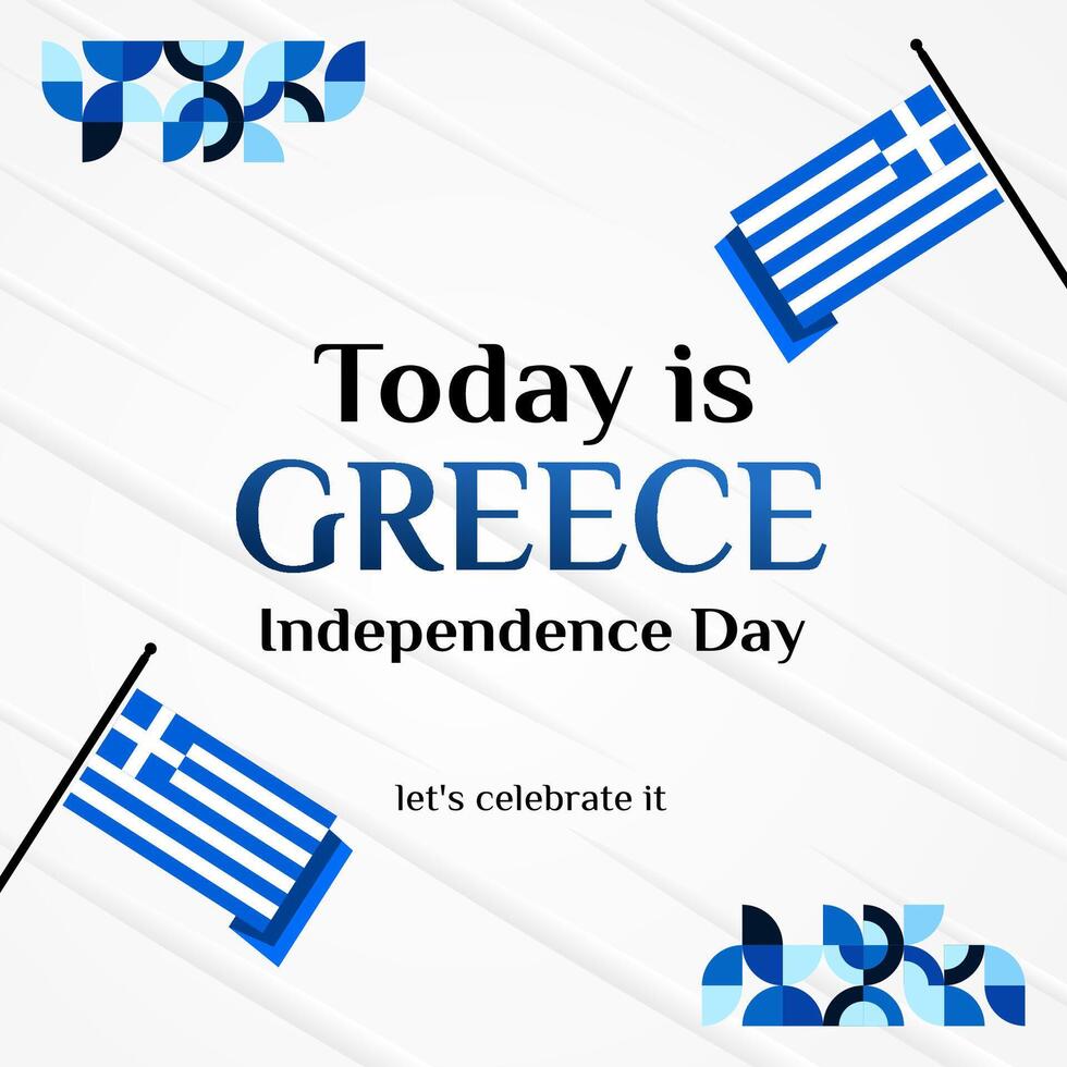 Grecia independencia día bandera en moderno geométrico estilo. cuadrado bandera para social medios de comunicación y más con tipografía. ilustración para nacional fiesta celebracion fiesta. contento griego independencia día vector