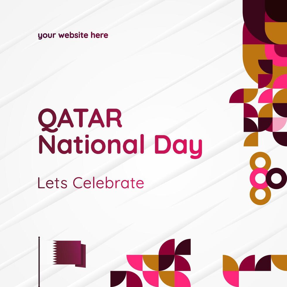 Qatar National Day banner in modern geometric style. Square banner for social media and more with typography. Vector illustration for national holiday celebration party. Happy Qatar National Day 2024