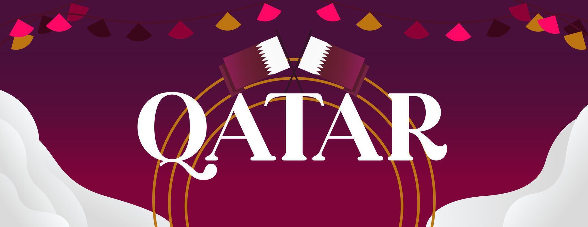Qatar National Day banner in colorful modern geometric style. Qatar national independence day greeting card cover with typography. Vector illustration for national holiday celebration party