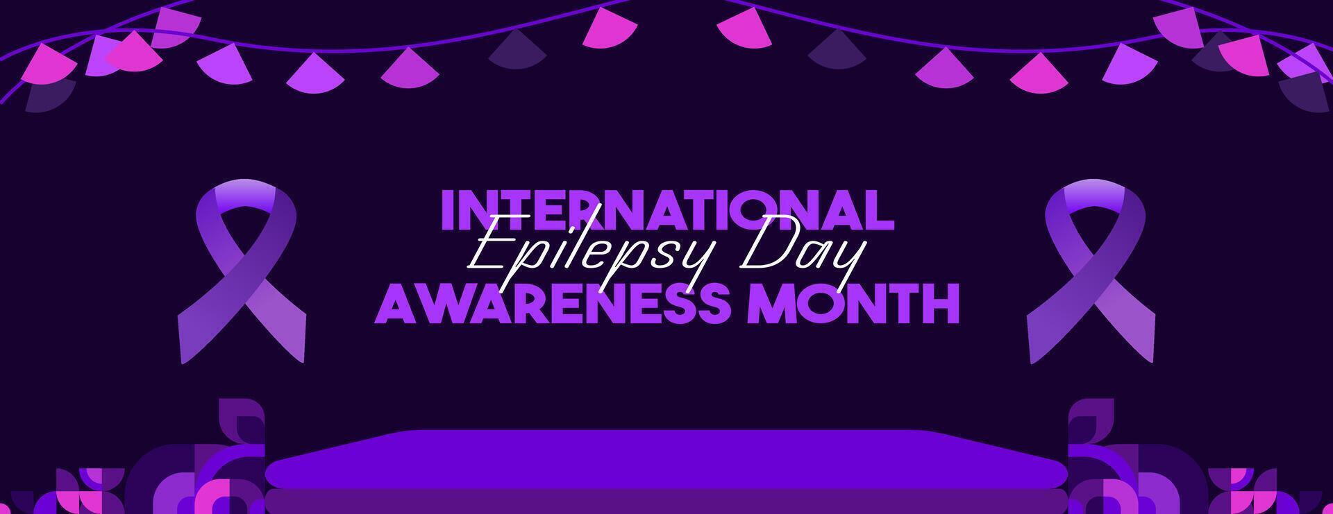 International Epilepsy Day banner with geometric ornament. Raising awareness about epilepsy, improving treatment, for better care. World Epilepsy Day modern background in purple color vector