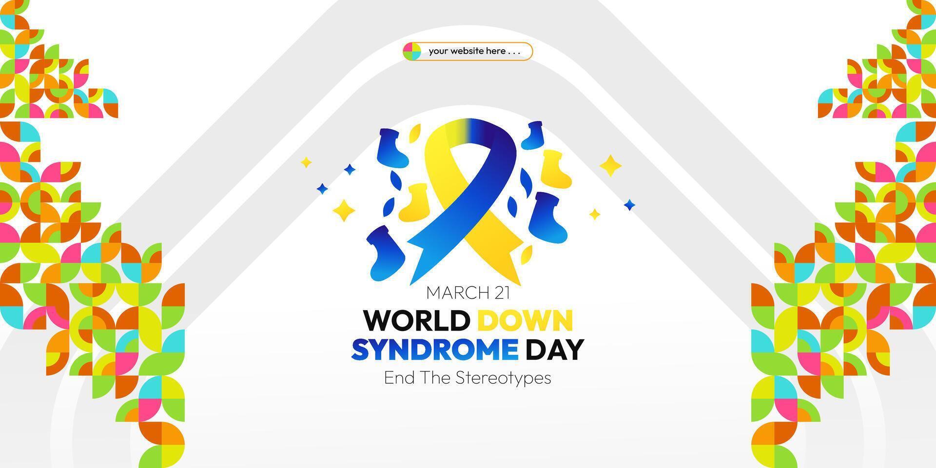 World Down Syndrome Day banner in modern geometric style. Down Syndrome Day geometry banner for social media, poster, invitation, greeting and more. Geometric background with typography. vector