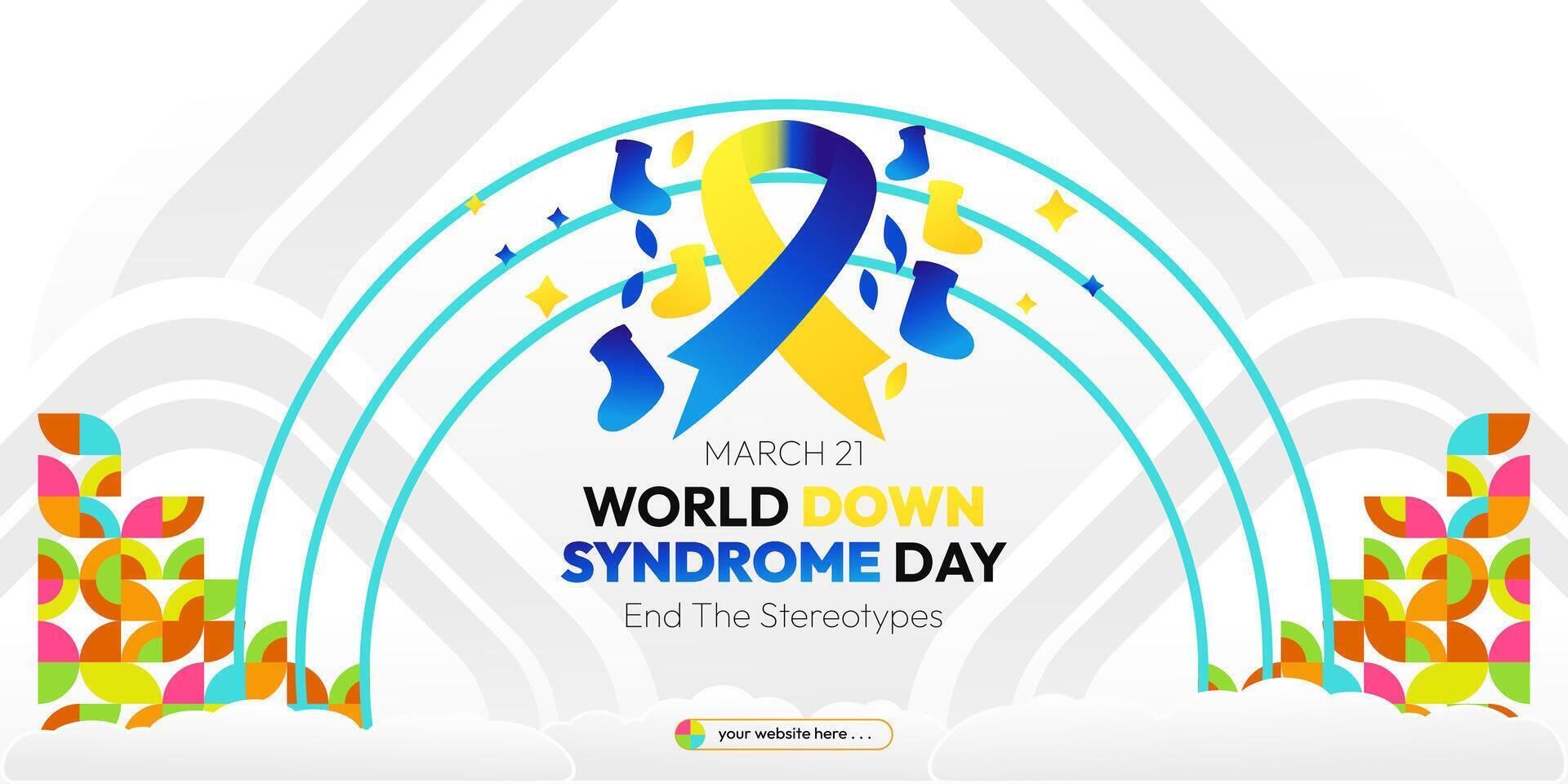 World Down Syndrome Day banner in modern geometric style. Down Syndrome Day geometry banner for social media, poster, invitation, greeting and more. Geometric background with typography. vector