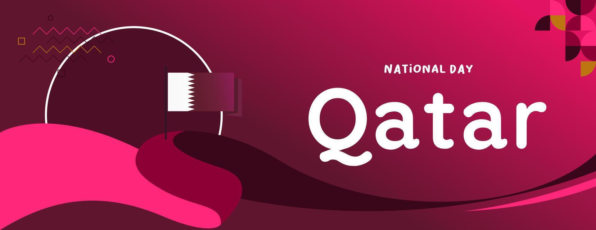 Qatar National Day banner in colorful modern geometric style. Qatar national independence day greeting card cover with typography. Vector illustration for national holiday celebration party