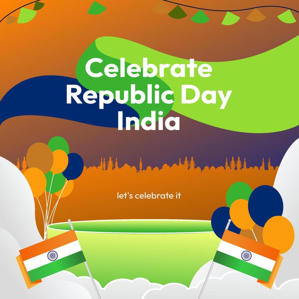 Indian Republic Day banner in modern geometric style. Square banner for social media and more with typography. Vector illustration for national holiday celebration party. Happy Republic Day 26 January