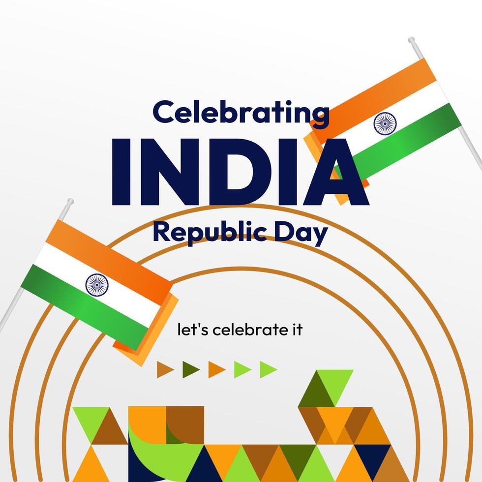 Indian Republic Day banner in modern geometric style. Square banner for social media and more with typography. Vector illustration for national holiday celebration party. Happy Republic Day 26 January