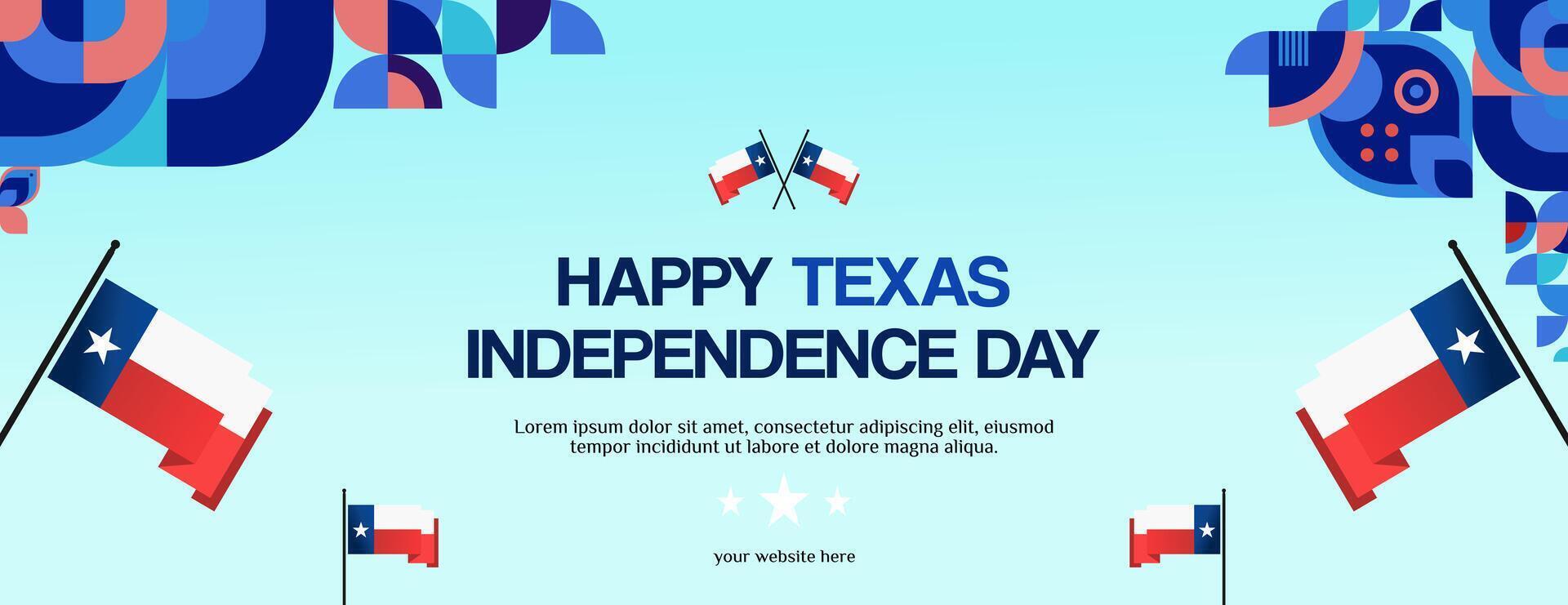 Texas independencia día bandera en vistoso moderno geométrico estilo. contento nacional independencia día saludo tarjeta cubrir con tipografía. vector ilustración para nacional fiesta celebracion fiesta