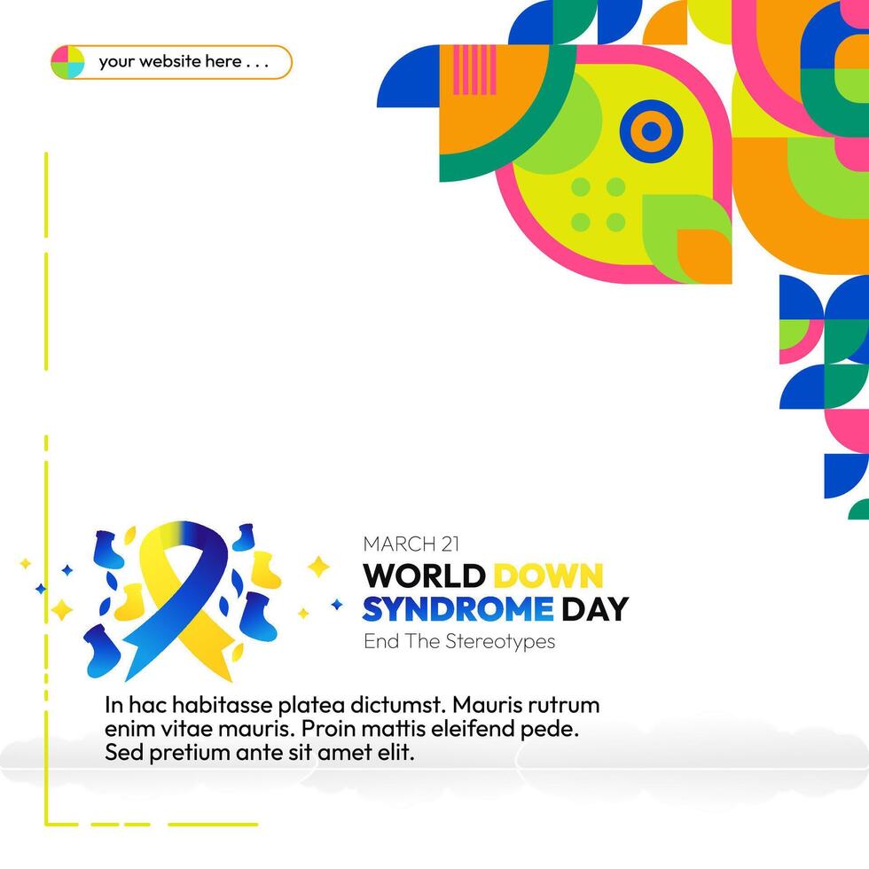 World Down Syndrome Day banner in colorful modern geometric style. Happy Down Syndrome Day square banner for social media, posters, invitations, greetings and more vector