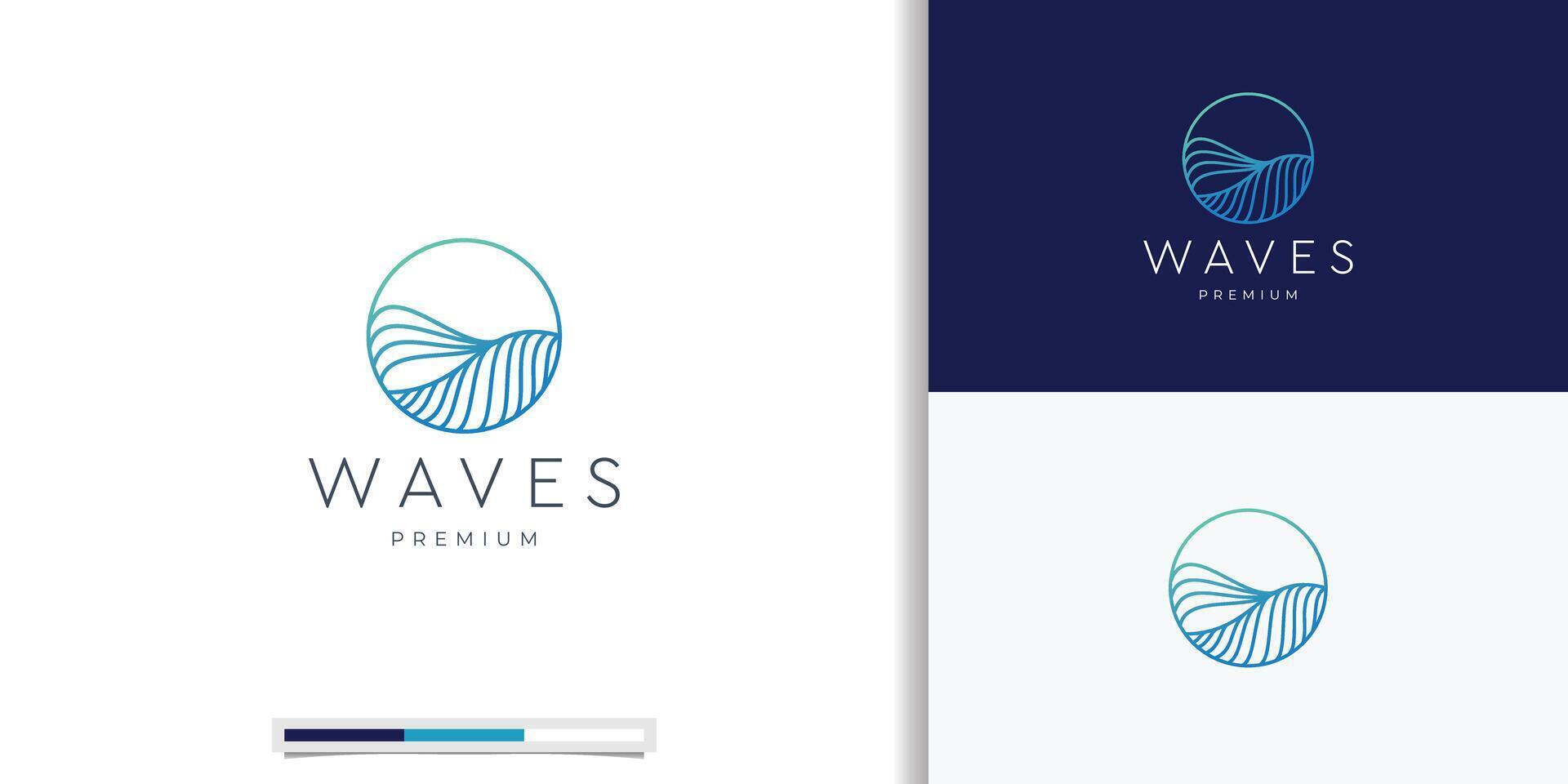 Premium Wave logo design template. Creative line style Wave logo with circular round template. vector