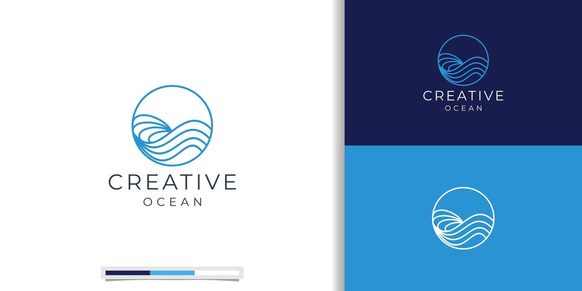 Luxury Wave line logo design with simple and modern shape of sea water wave in a circle concept inspiration. vector