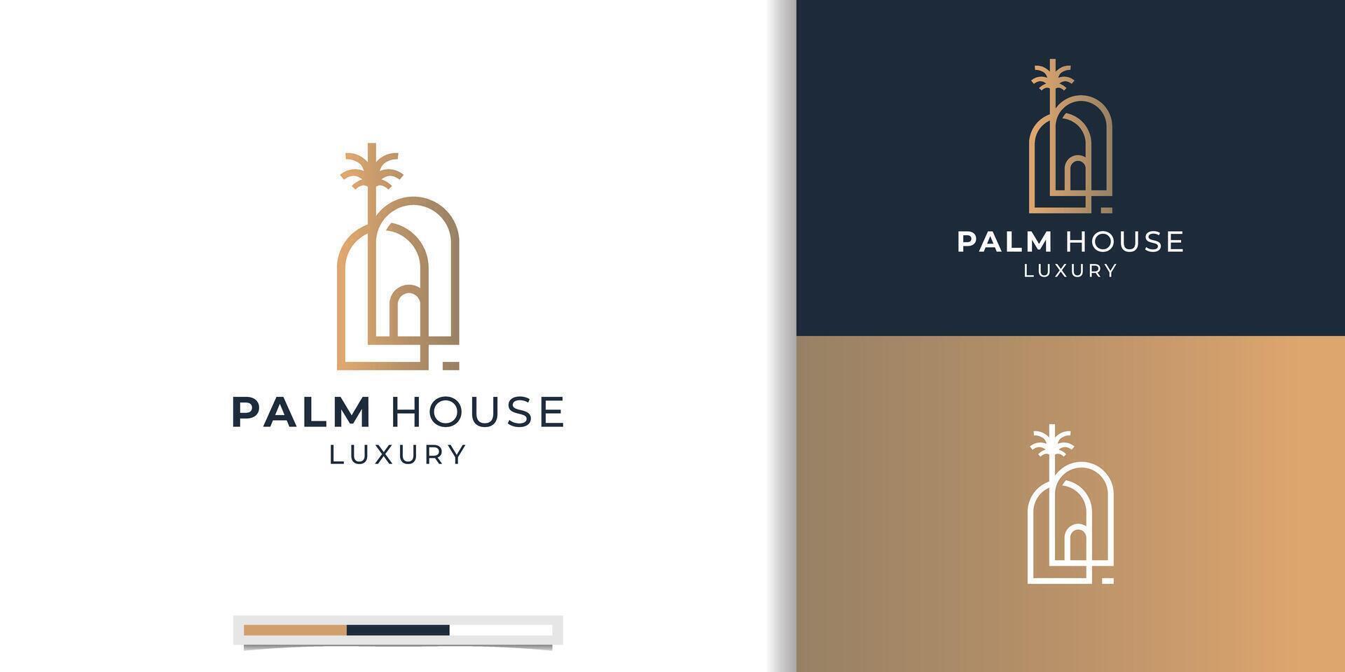 minimalist palm houses logo with line art style concept. Luxury line abstract palm design inspiration. vector