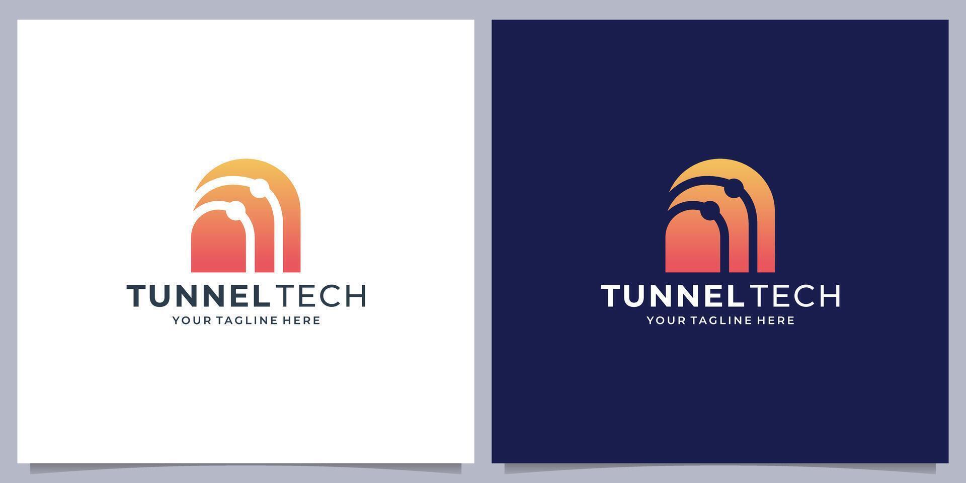 creativo túnel marca logo vector con tecnología punto conectado concepto diseño, inspiración prima logo.
