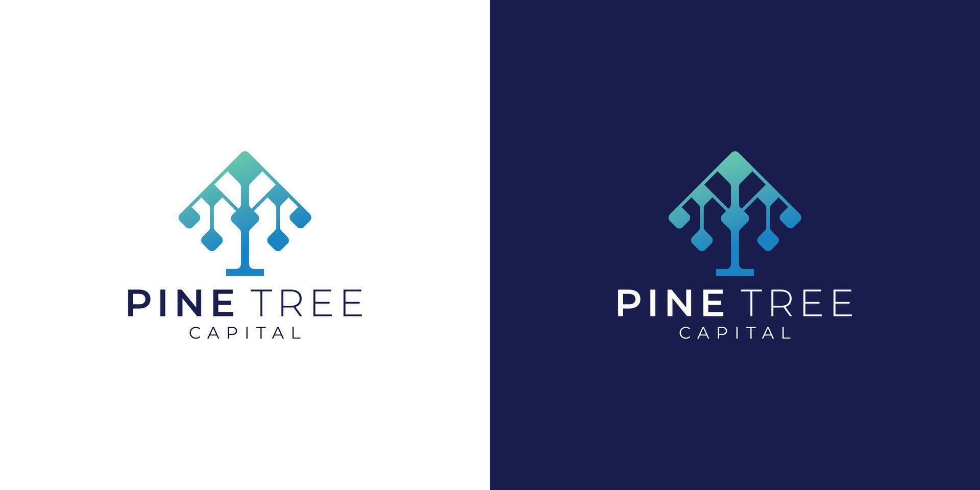 tech pine tree logo line art vector symbol illustration design, landscape symbol inspiration.