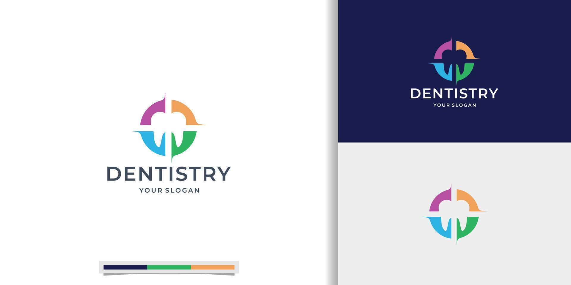 Dentistry clinic logo design with geometric circle concept abstract dental logo inspirations. vector