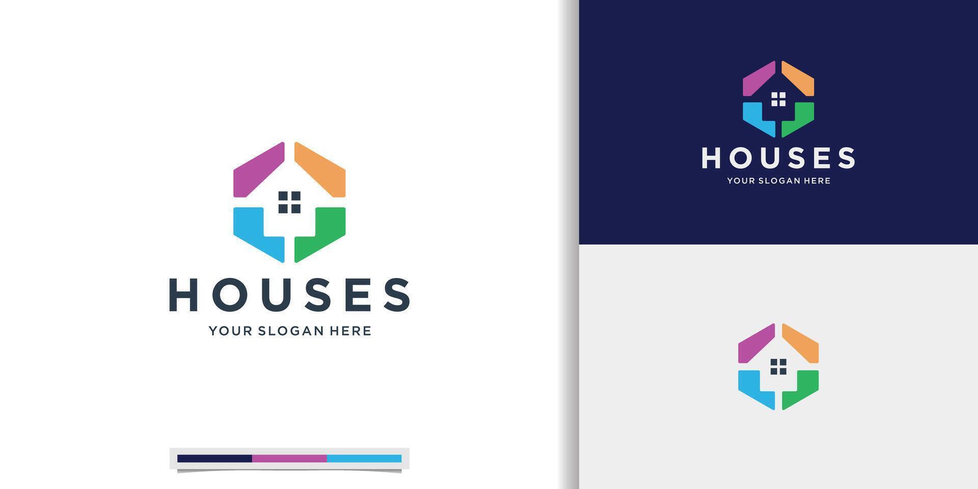 moderno hogar logo inspiración en negativo espacio diseño con color marca para negocio tu compañía. vector