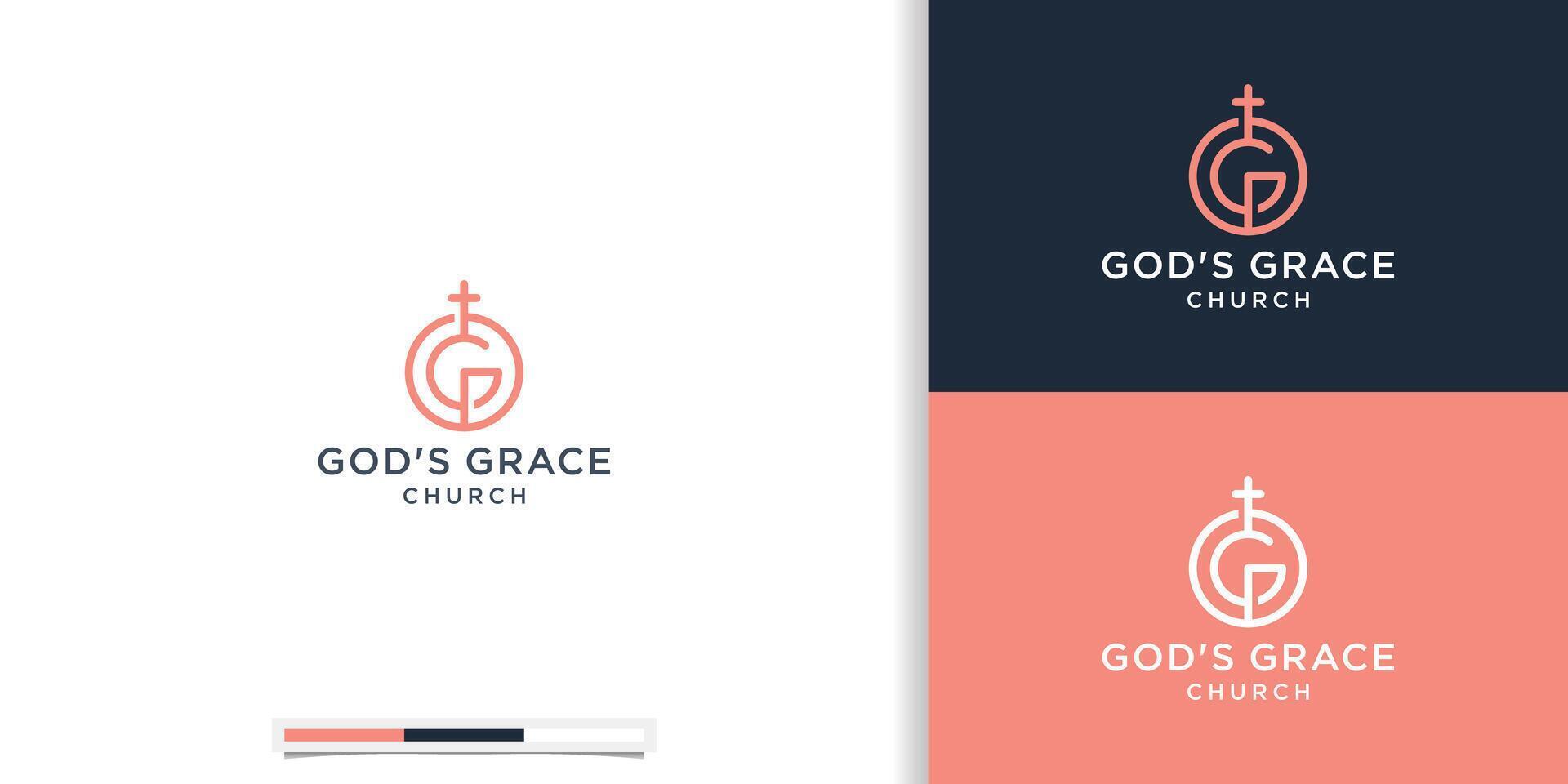 Creative of Christian Church Jesus Cross Gospel logo design with initial letter G minimalist line circle round design. vector
