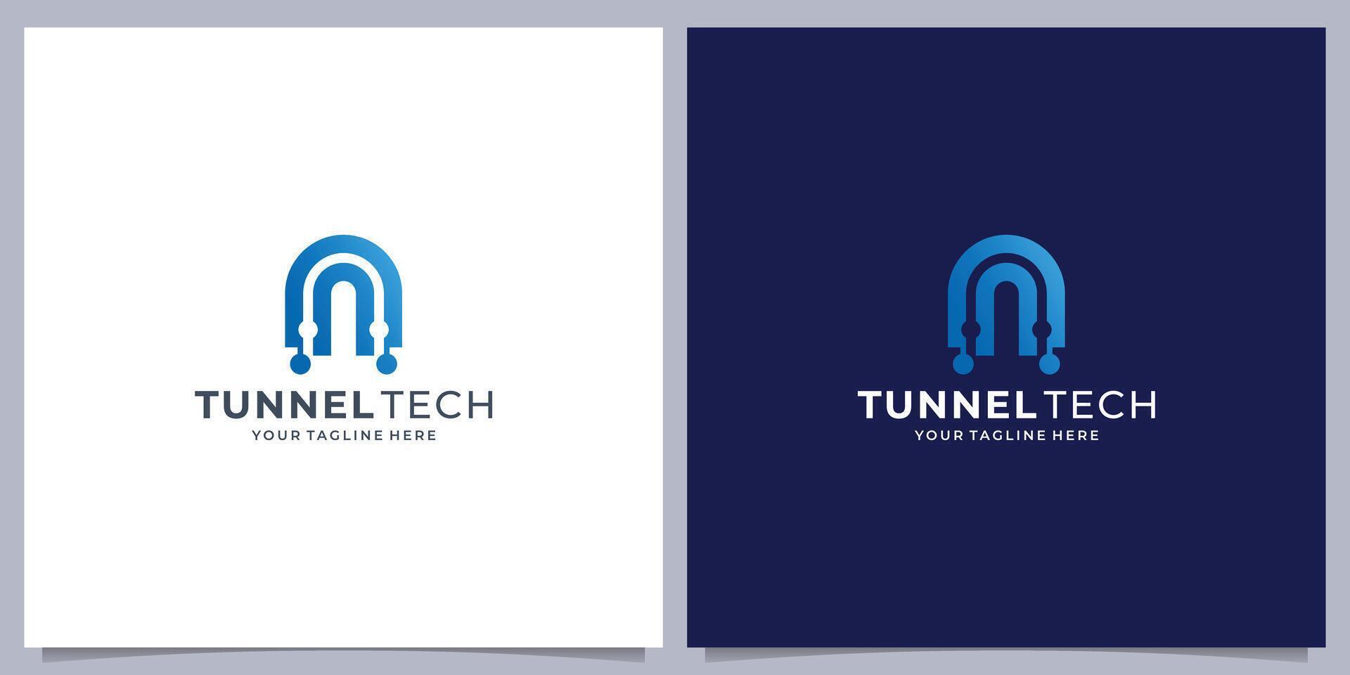 tunnel tech logo design, concept design with technology dot connect shape with gradient color branding inspiration. vector