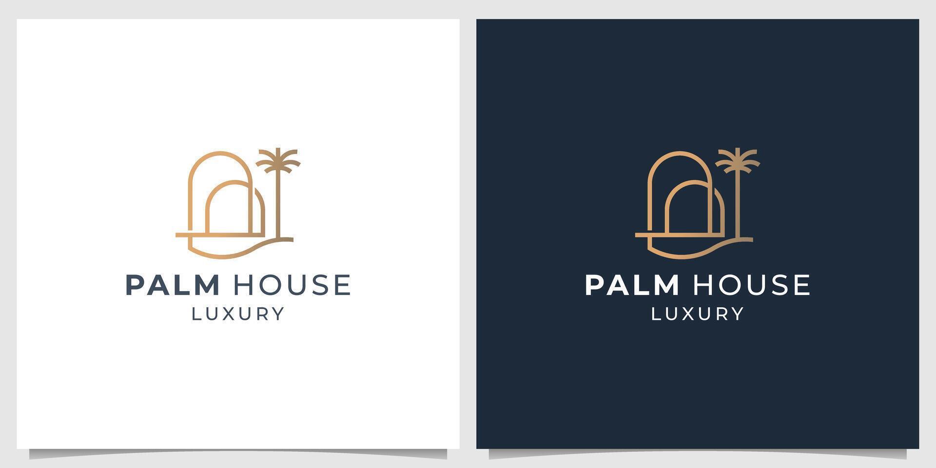 Luxury Palm House line style design. Logo Palm house inspiration, gradient color branding vector