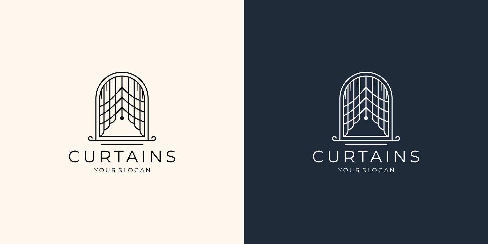 minimalist design curtain logo template. inspiration circus curtains line abstract. vector