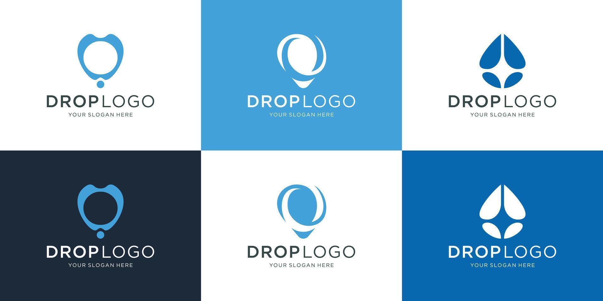 abstract set of water drop icons on white and dark background vector