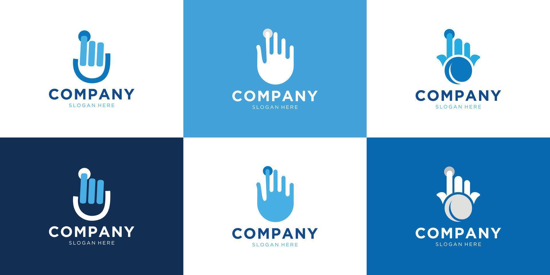 Set Of Hand Finger Touch screen technology Logo design vector template . Mobile Touchscreen digital tech Logotype