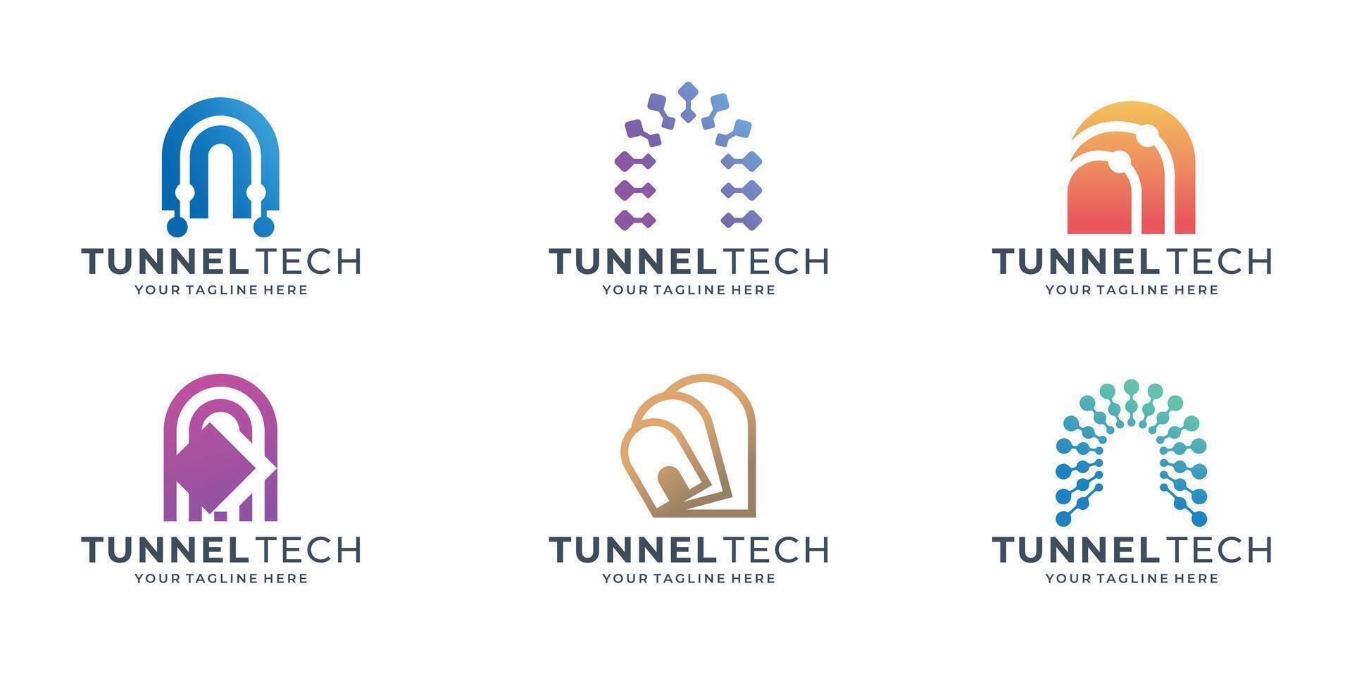 conjunto de creativo túnel logo con tecnología concepto diseño modelo prima colección para negocio de compañía. vector