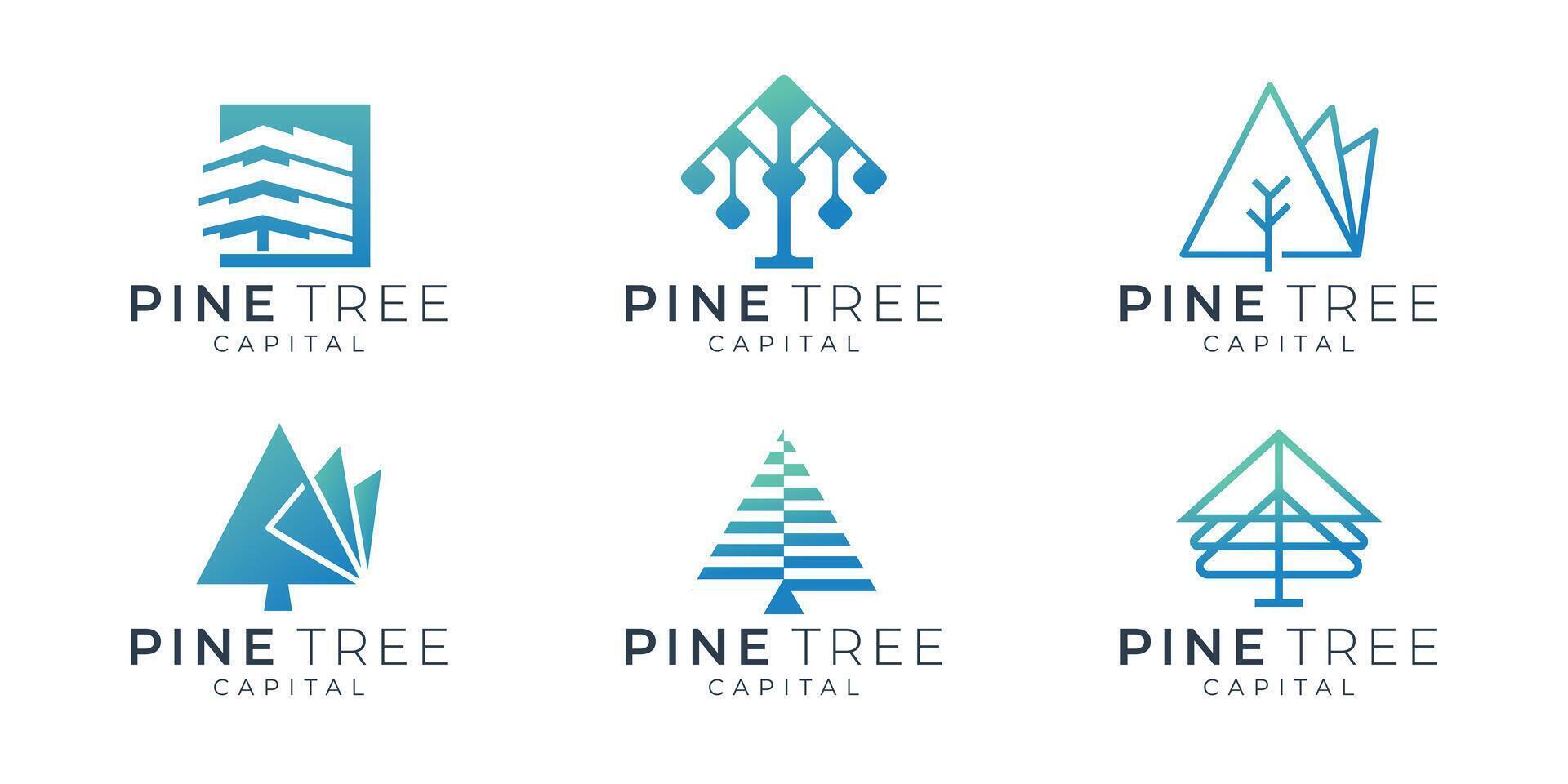 set collection of pine tree logo design template inspiration. modern minimalist tree, pine linear style concept. vector