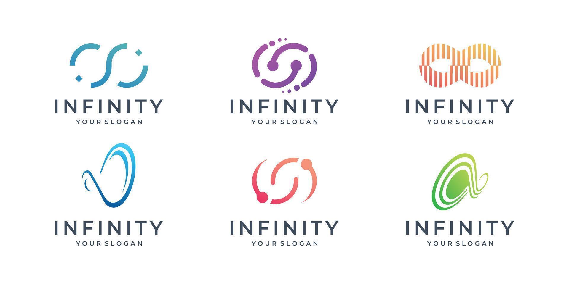 Infinity symbols. Set of infinity icons. Symbols of endless, unlimited, eternal, colorful gradient inspiration, Vector illustration.