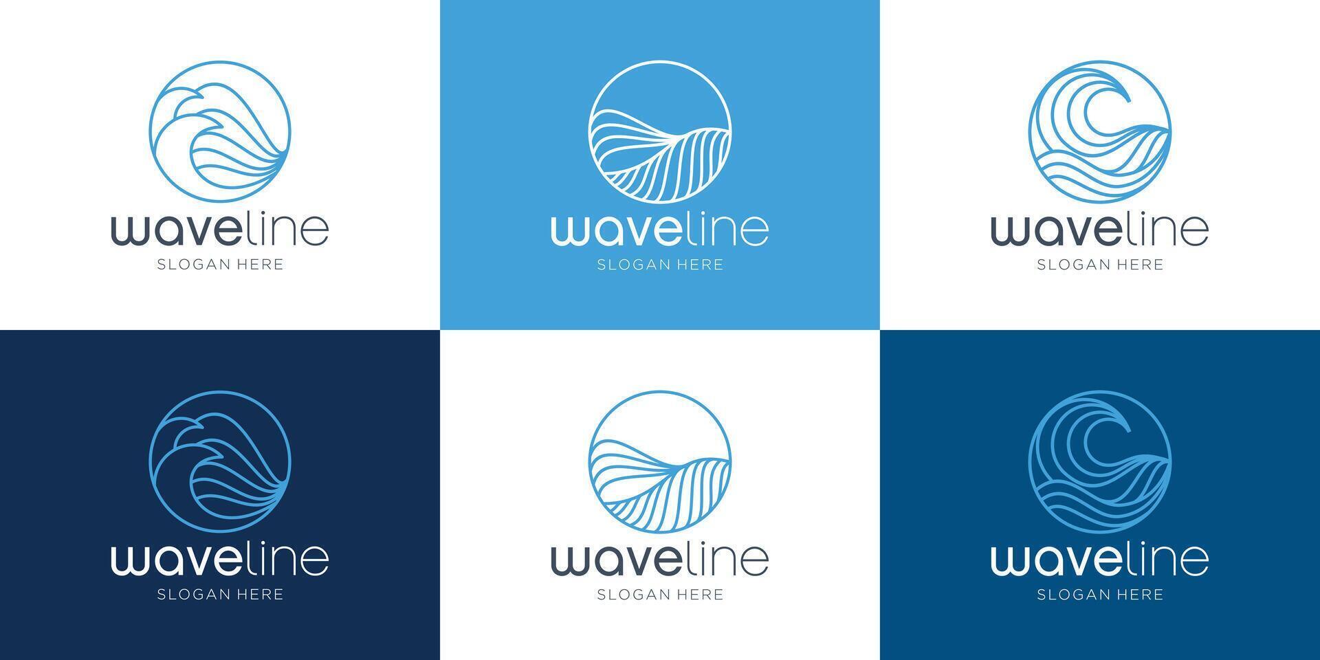 Collection of ocean wave logo line style with circle shape design. set of wave line logo inspiration vector