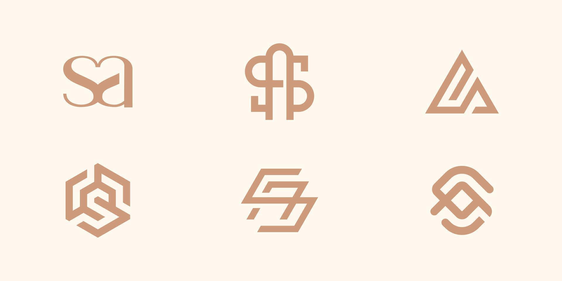 Set of monogram initial letter S and A logo design template. icons for business of luxury, elegant, simple. Premium Vector