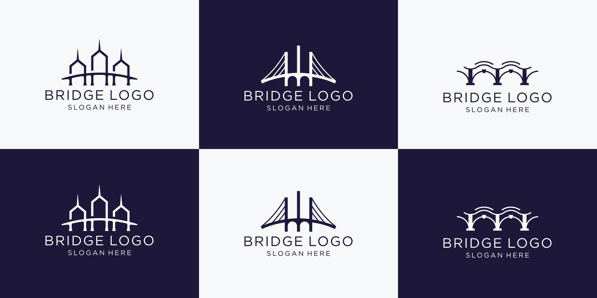 Abstract bridge minimalist logo collection for business of company. vector