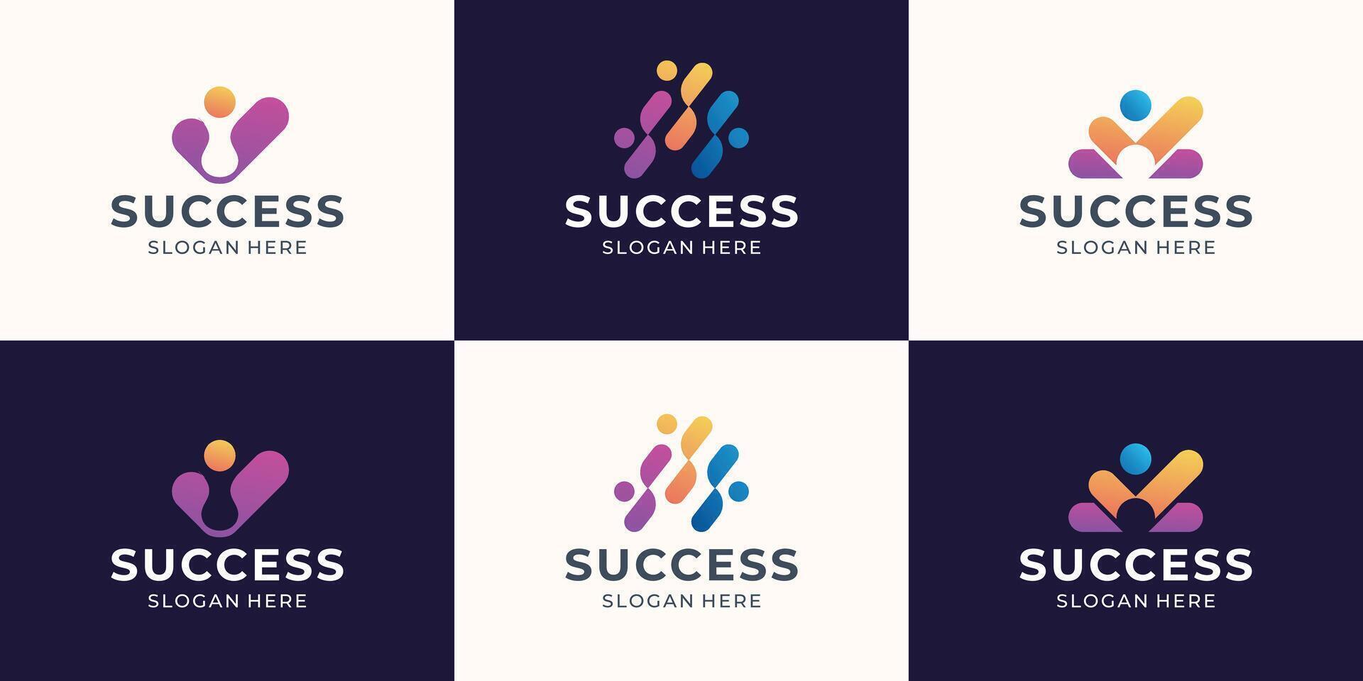 Set of Success People Check Logo design,business human good service icon symbol, analysis check logo element vector