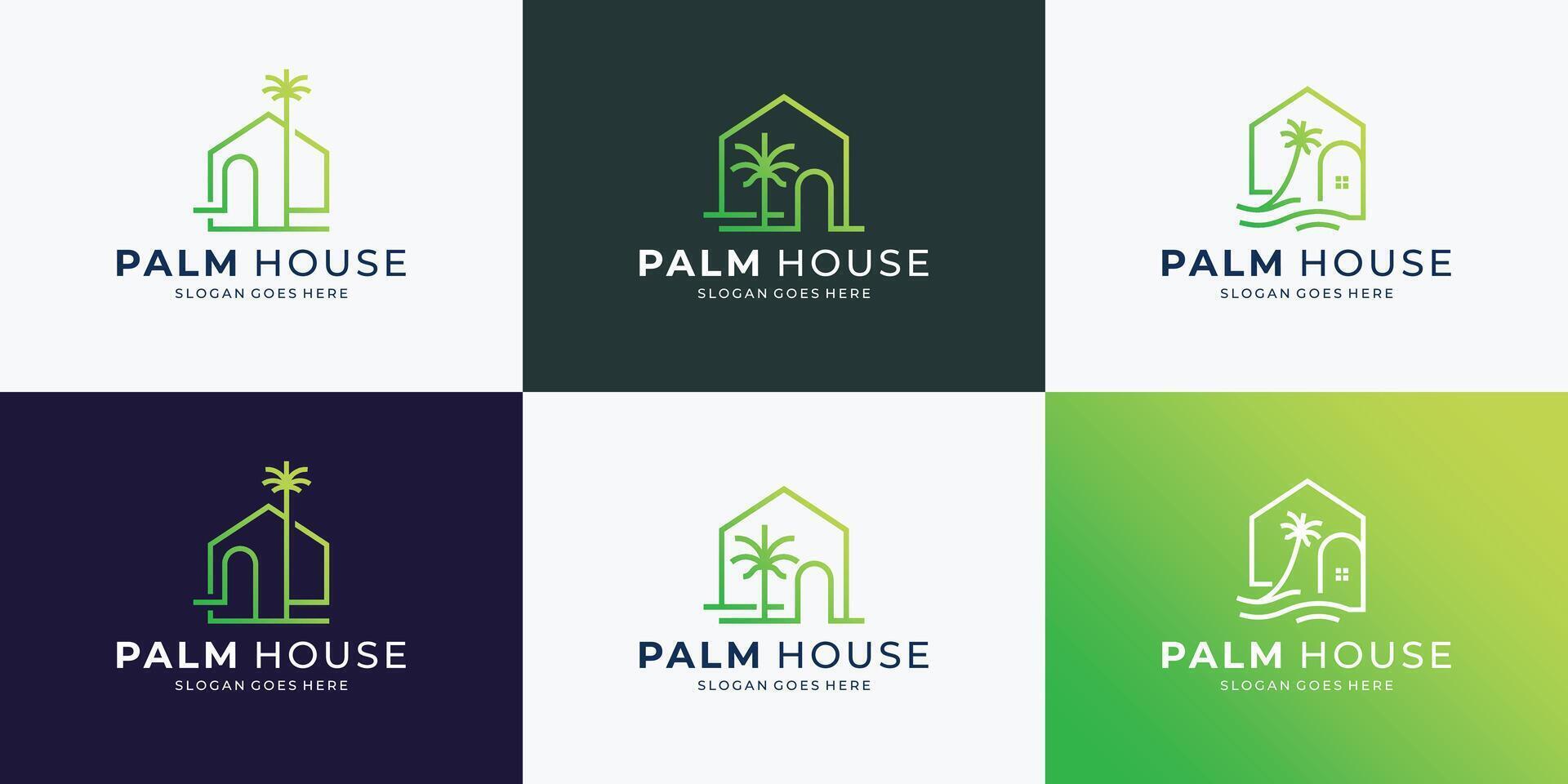 Set of minimalist Palm House logo template inspiration. vector