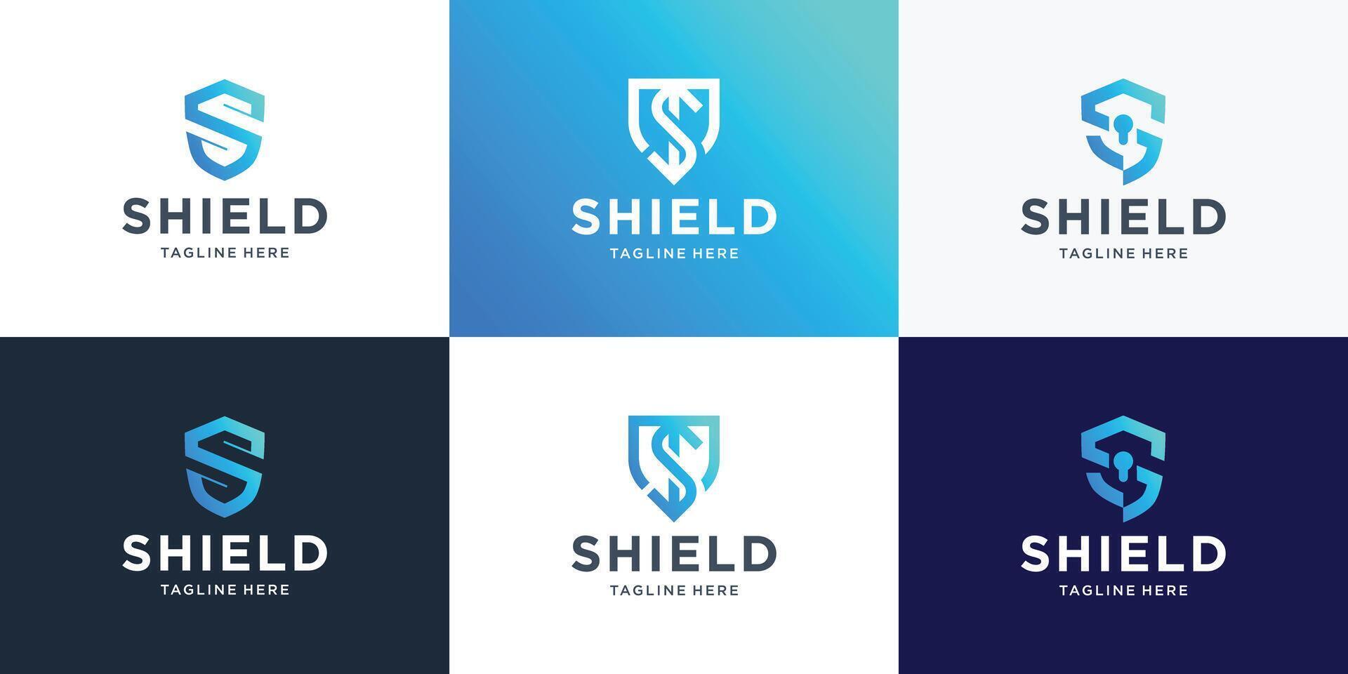 Collection of shield design logos with initial letter S negative space design inspiration. vector