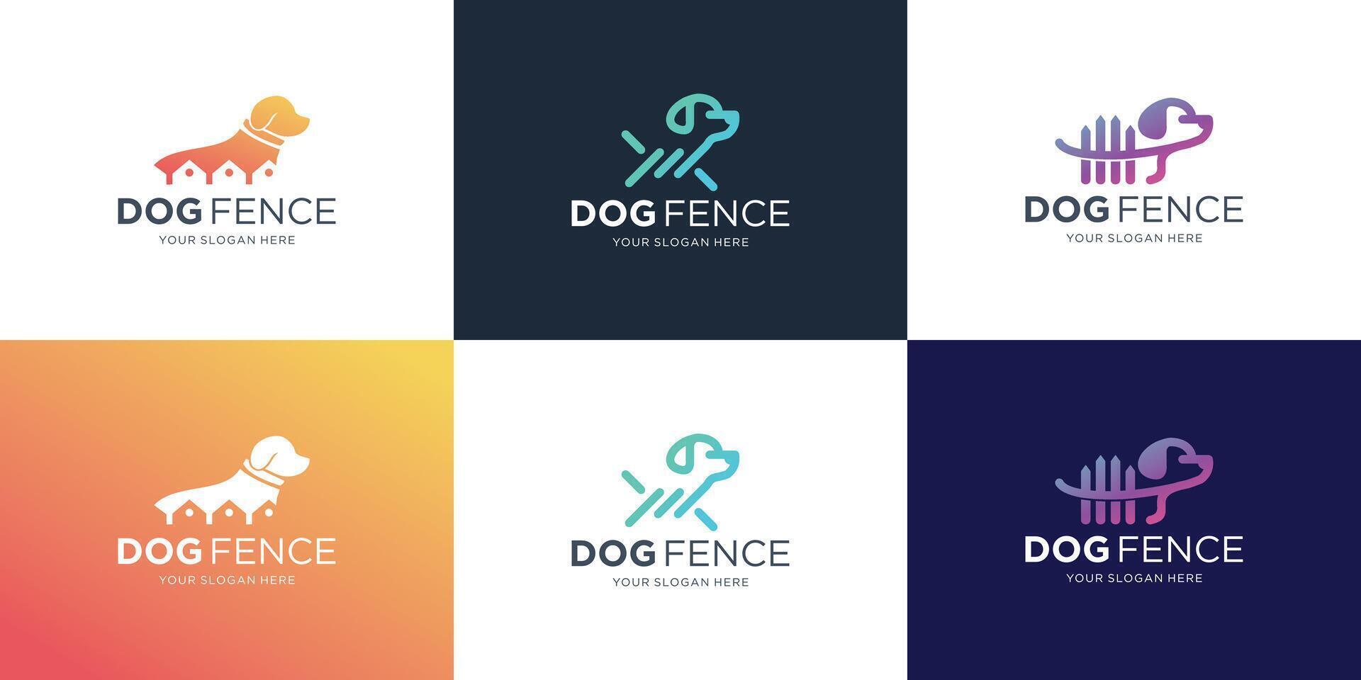 set of creative dog logos combine with fence concept design template inspiration. vector