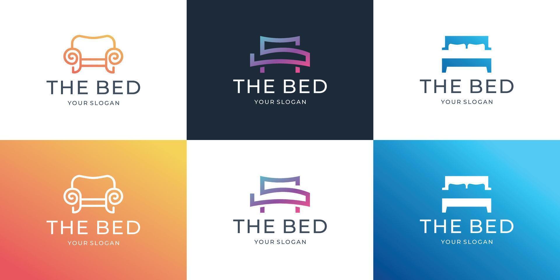 conjunto de cama logo diseño inspiración. vistoso minimalista cama icono vector, almohada cama diseño, cama colección de primera calidad. vector