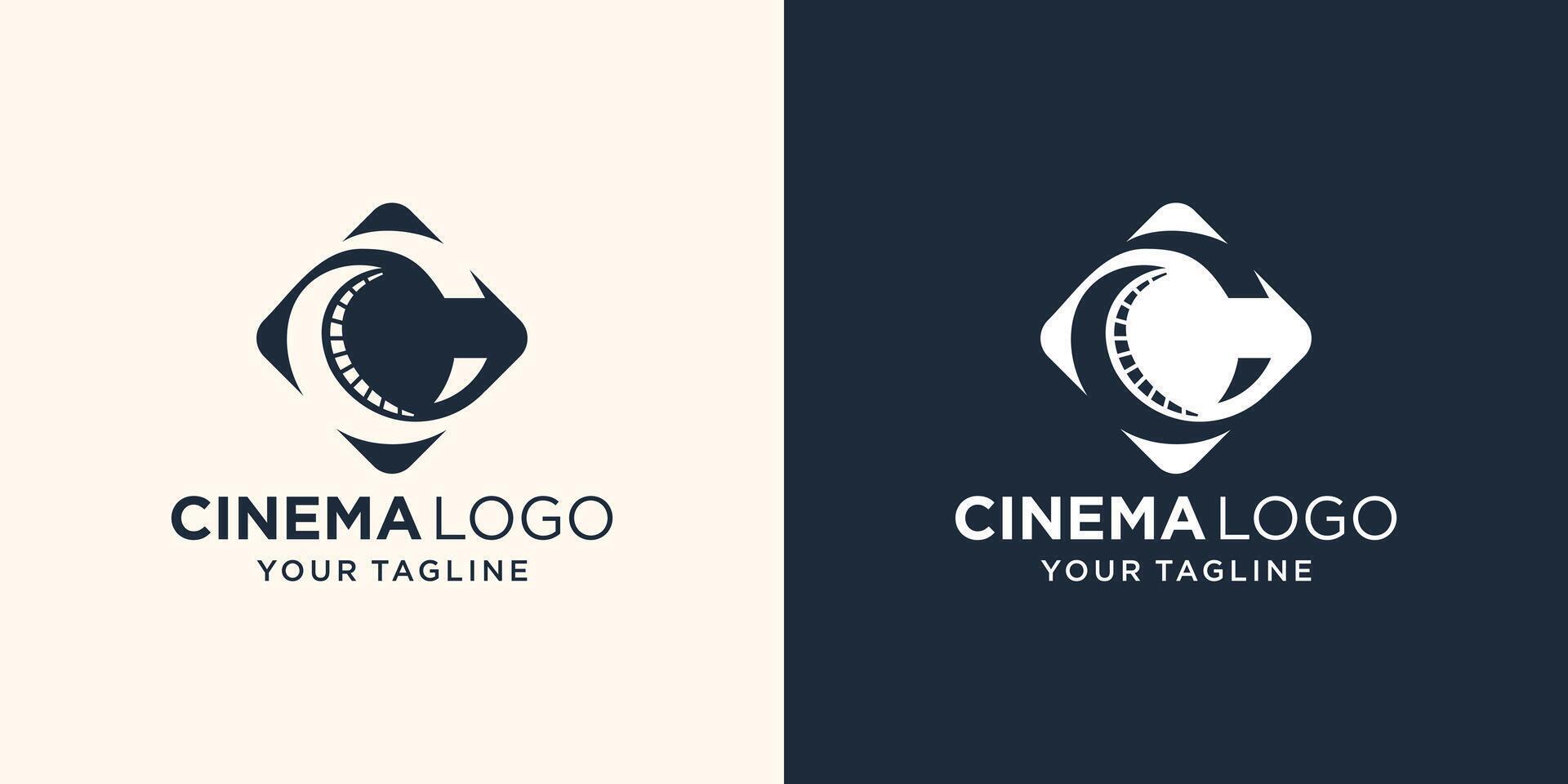 Initial Letter C Movie Logo Design Template with film strips in negative space concept. vector