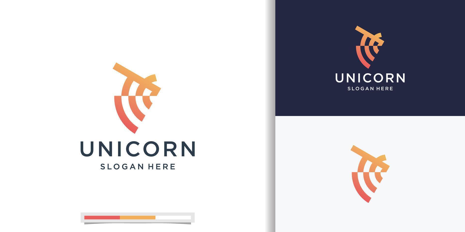 Geometric Minimalist Unicorn logo design inspiration with gradient color branding. vector